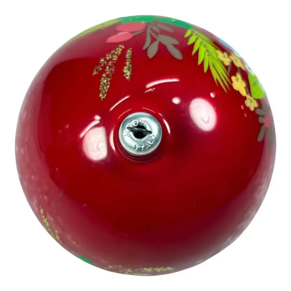 Vintage 3” Red Glass Floral Hand Painted Flowers Christmas Ornament Ball